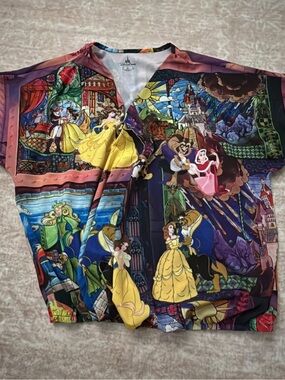 Disney Beauty and the Beast Stained Glass Graphic Top - Yellow, Blue, Purple